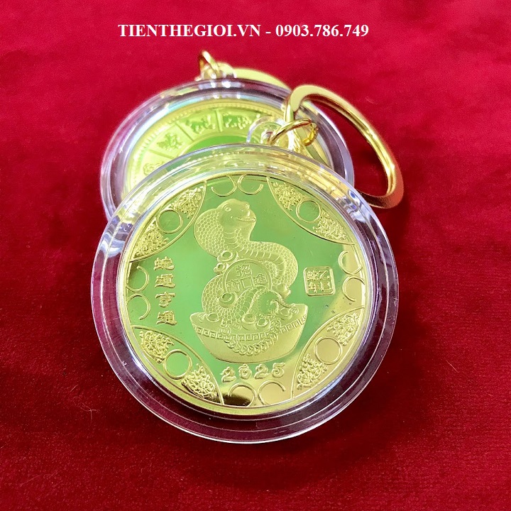 Móc Khóa Xu Con Rắn Hongkong Mạ Vàng